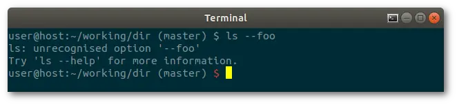 A git command prompt with error status