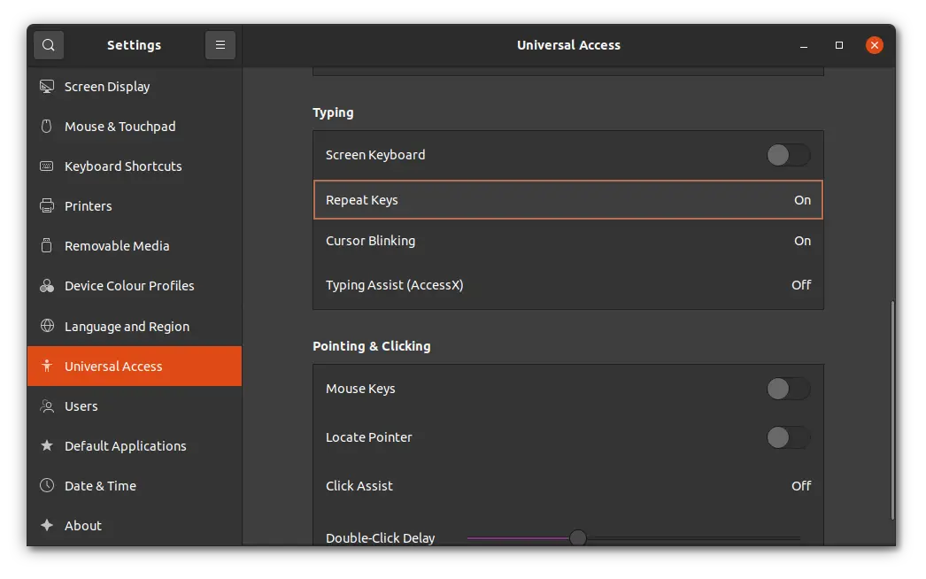 Ubuntu Univeral Access Typing